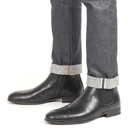 Men's Chelsea Leather Ankle Boots Elastic Sides Black