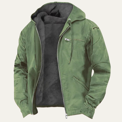 Men's Fleece Lined Hooded Jacket Warm Retro