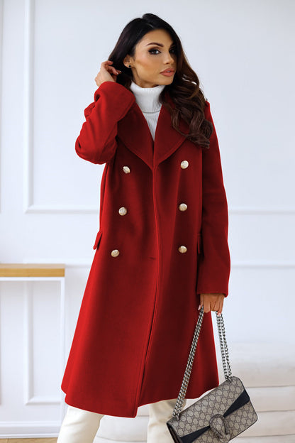 Women's Double-Breasted Long Coat Gold Buttons
