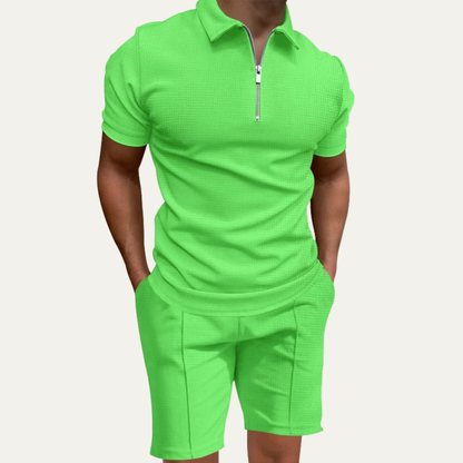 Men's Polo Shirt And Shorts Set Cotton Summer