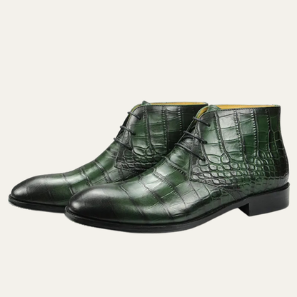 Men's Crocodile Leather Boots Lace-Up Brown - Vonnera