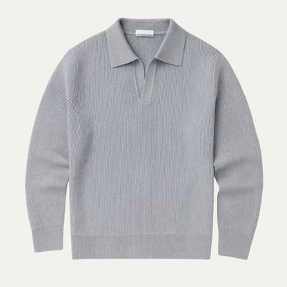 Men's Knitted Long Sleeve Polo Sweater Open Collar - Vonnera