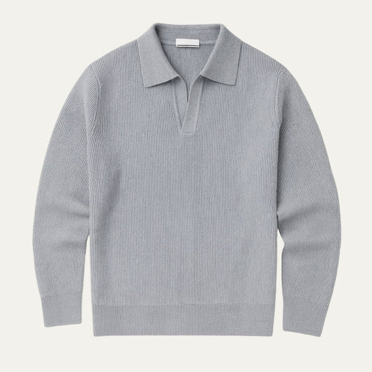 Men's Knitted Long Sleeve Polo Sweater Open Collar - Vonnera