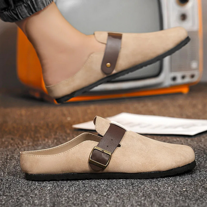 Men's Suede Slip On Moccasin Slippers Brown
