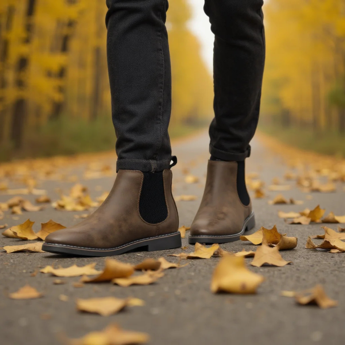 Men's Chelsea Boots Retro Slip On Ankle Leather Black