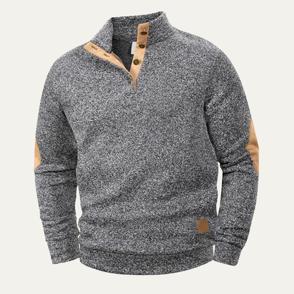 Men's Stand Collar Fleece Sweater Elbow Patches