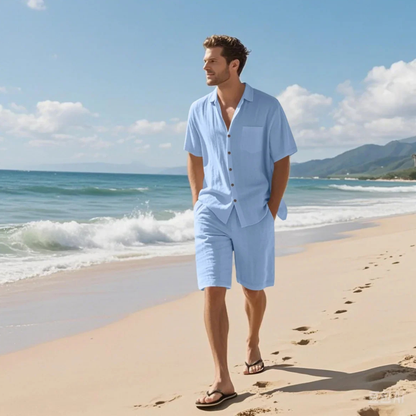 Men's Casual Short Sleeve Shirt And Shorts Set