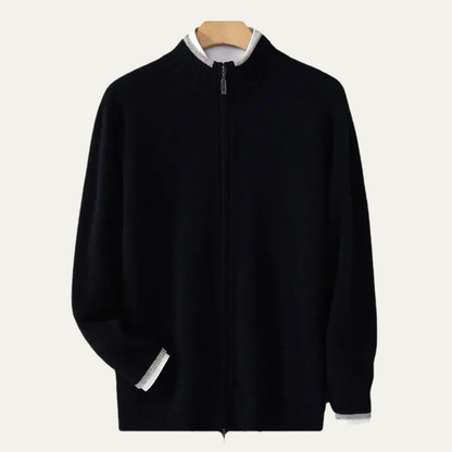 Men's Wool Cardigan Soft Warm Zip Up Knit Grey