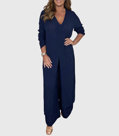 Women's Two-Piece Duster Cardigan Set Wide Leg Pants