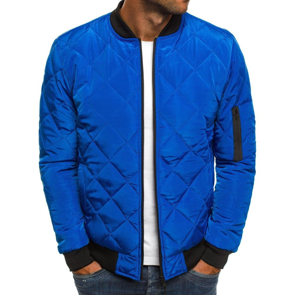 Men's Quilted Bomber Jacket Lightweight Diamond Stitching