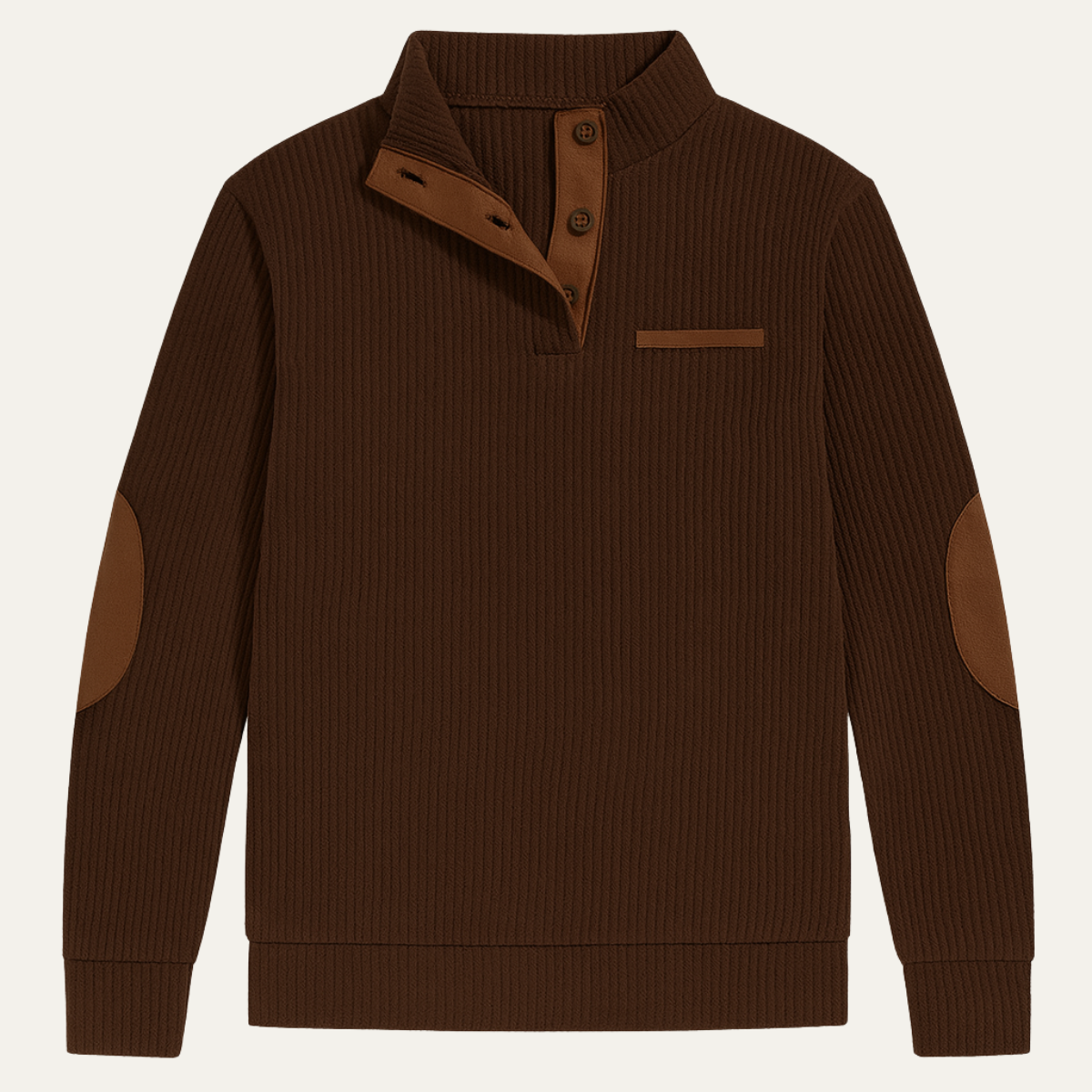 Glencrest Men's Corduroy Sweater Button Neck Patch Detail Brown - Vonnera