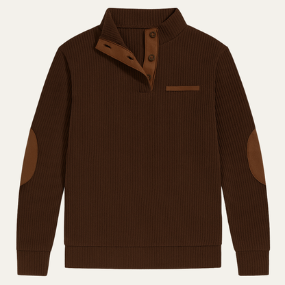 Glencrest Men's Corduroy Sweater Button Neck Patch Detail Brown - Vonnera