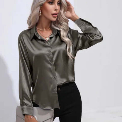 Women's Long Sleeve Satin Blouse Loose Fit