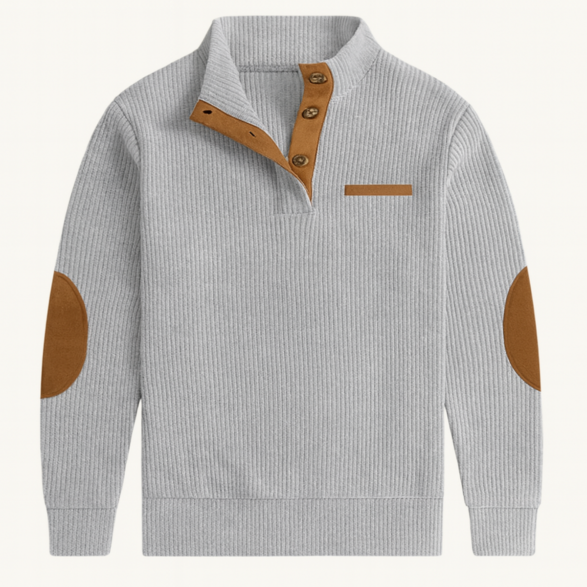 Men's Classic Corduroy Sweater Button Neck Patch Details - Vonnera