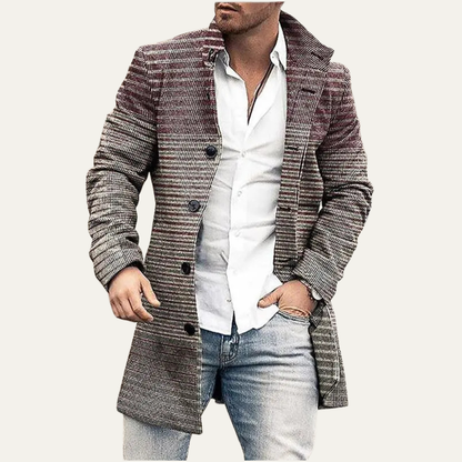 Men's Patchwork Geometric Long Jacket with Pockets