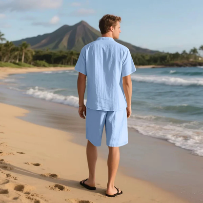 Men's Casual Short Sleeve Shirt And Shorts Set