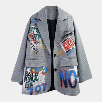 Women's Oversized Blazer Subtle Check Pattern - Vonnera