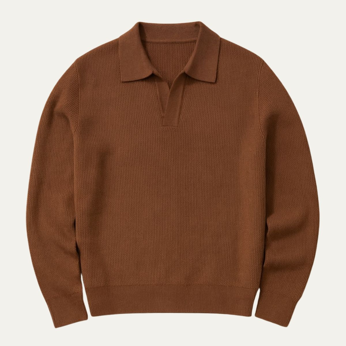Men's Knitted Long Sleeve Polo Sweater Open Collar