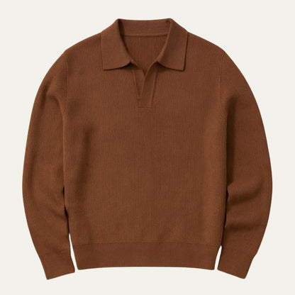 Men's Knitted Long Sleeve Polo Sweater Open Collar