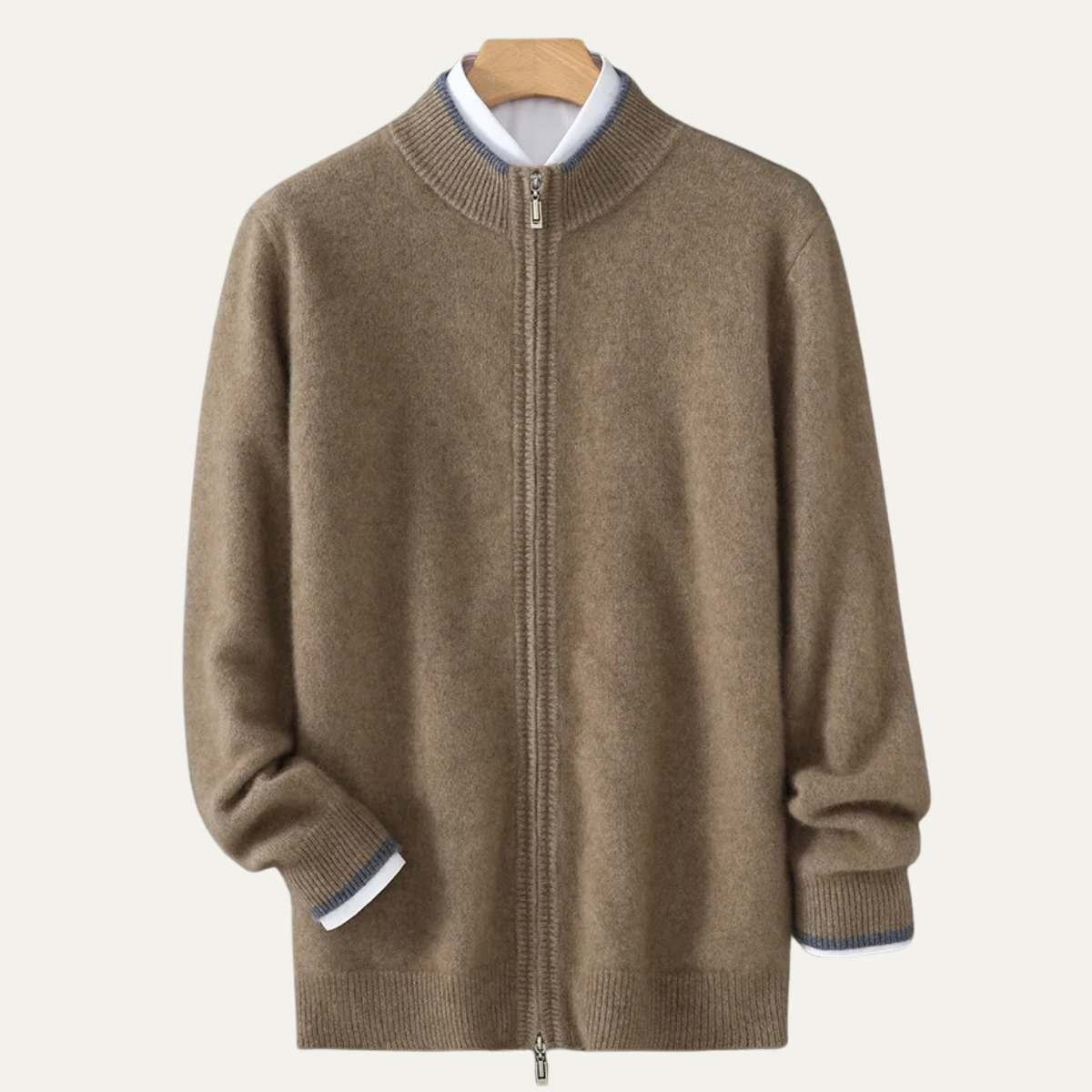 Men's Wool Cardigan Soft Warm Zip Up Knit Grey
