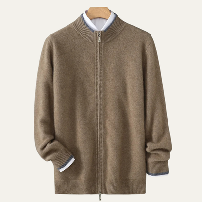 Men's Wool Cardigan Soft Warm Zip Up Knit Grey
