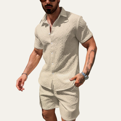Mens Textured Summer Shirt And Shorts Set