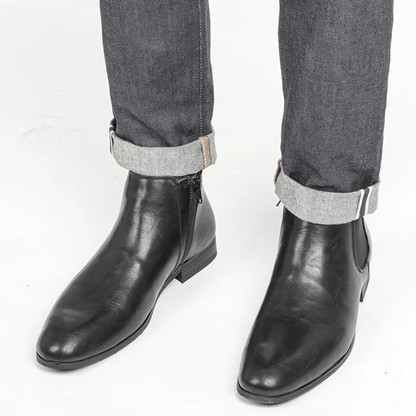 Men's Chelsea Leather Ankle Boots Elastic Sides Black