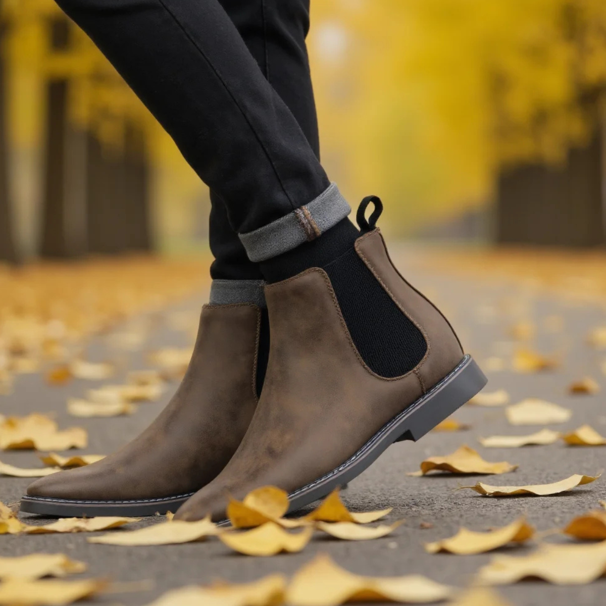 Men's Chelsea Boots Retro Slip On Ankle Leather Black