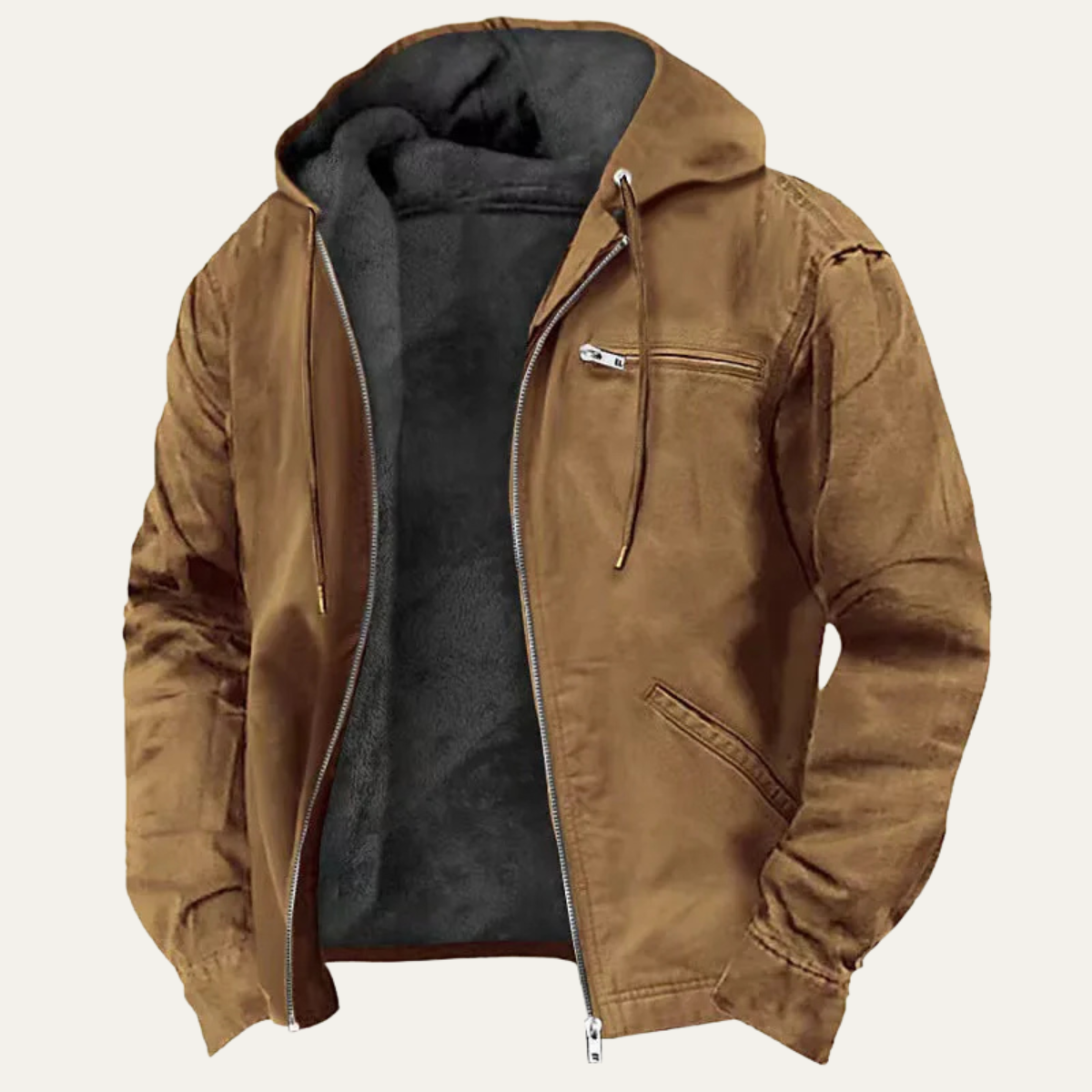 Men's Fleece Lined Hooded Jacket Warm Retro - Vonnera