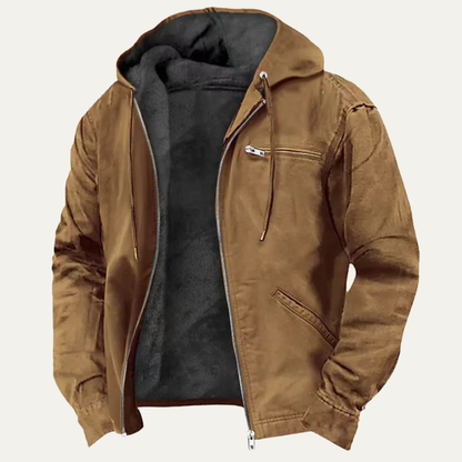 Men's Fleece Lined Hooded Jacket Warm Retro - Vonnera