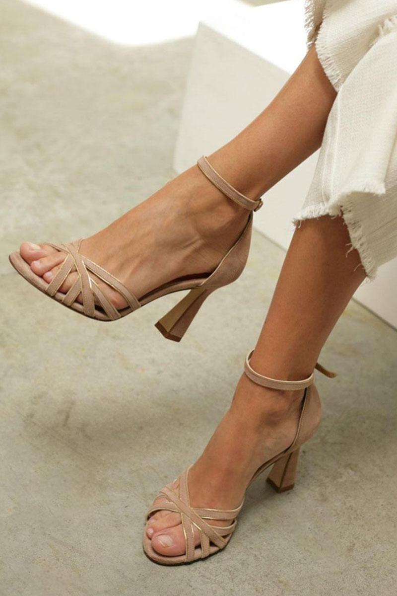 Women's Patchwork Peep Toe High Heels - Vonnera