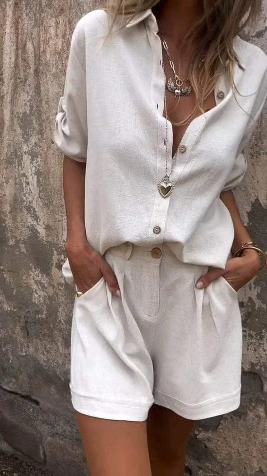 Women's Two Piece Collared Short Sleeve Set - Vonnera