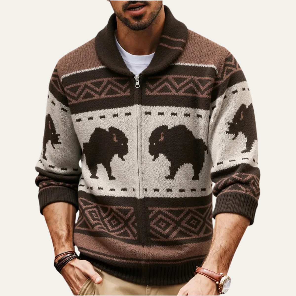 St Andrews Men's Buffalo Print Cardigan