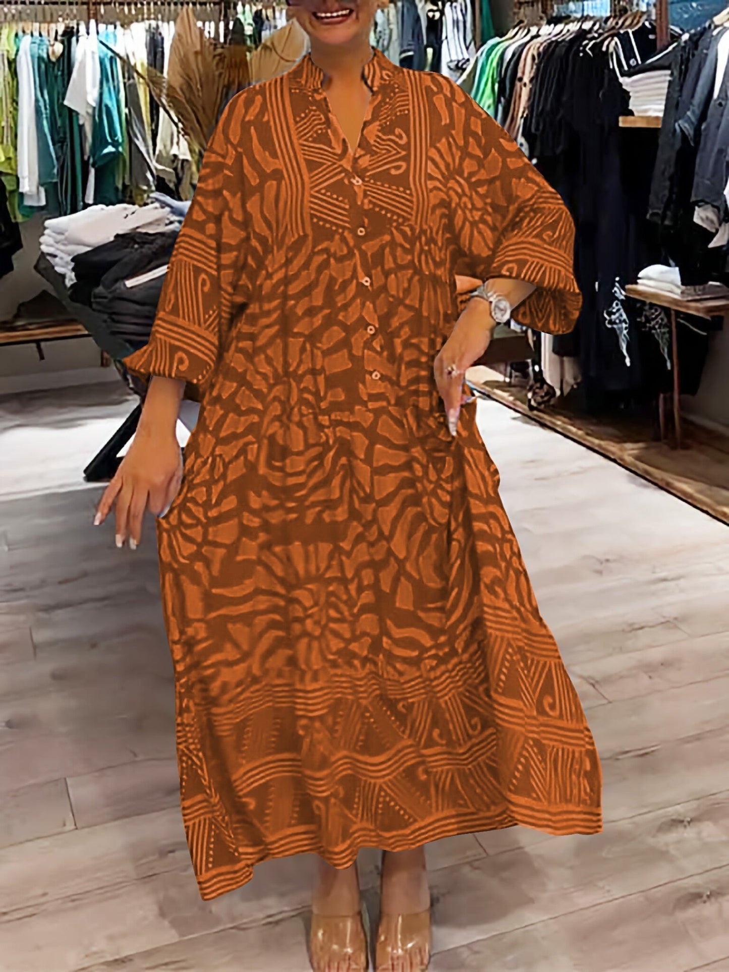 Women's V Neck Flowy Dress Tummy Control Loose Fit