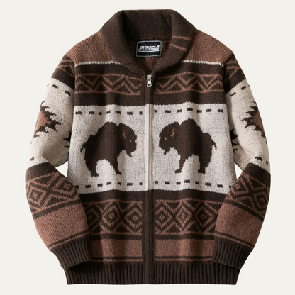 St Andrews Men's Buffalo Print Cardigan - Vonnera