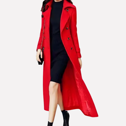Women's Long Coat Shawl Collar Wool Belted