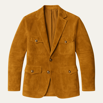 Men's Suede Look Blazer Multi Pocket Casual - Vonnera
