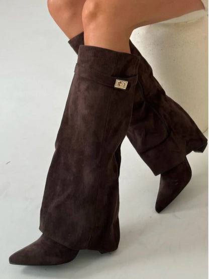 Women's Suede Knee High Heel Boots