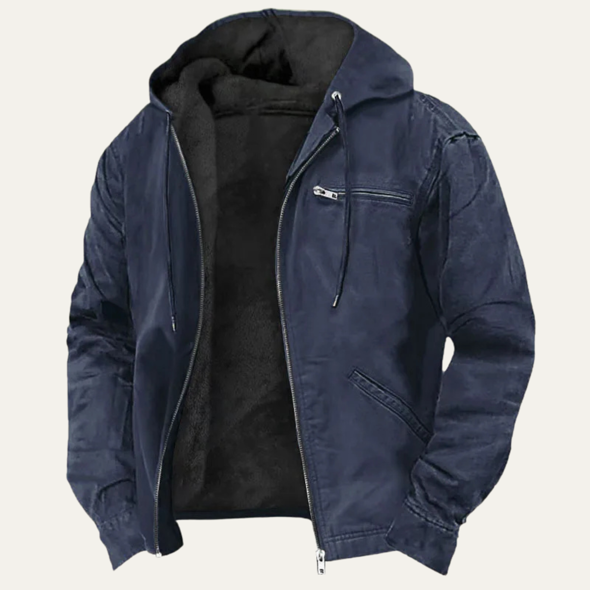 Men's Fleece Lined Hooded Jacket Warm Retro