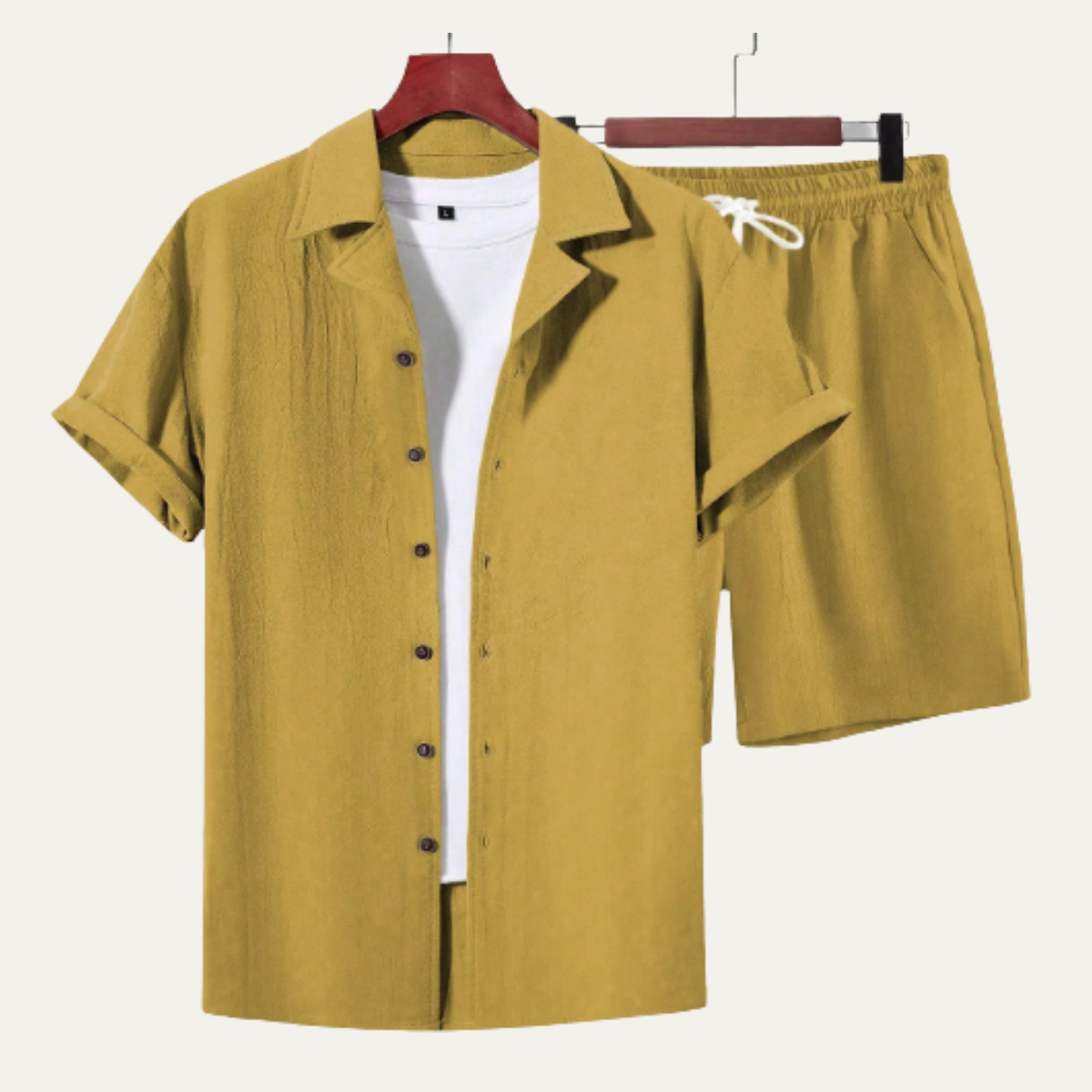 Men's Summer Shorts Set Cotton Shirt Lightweight