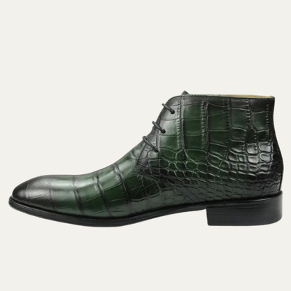 Men's Crocodile Leather Boots Lace-Up Brown