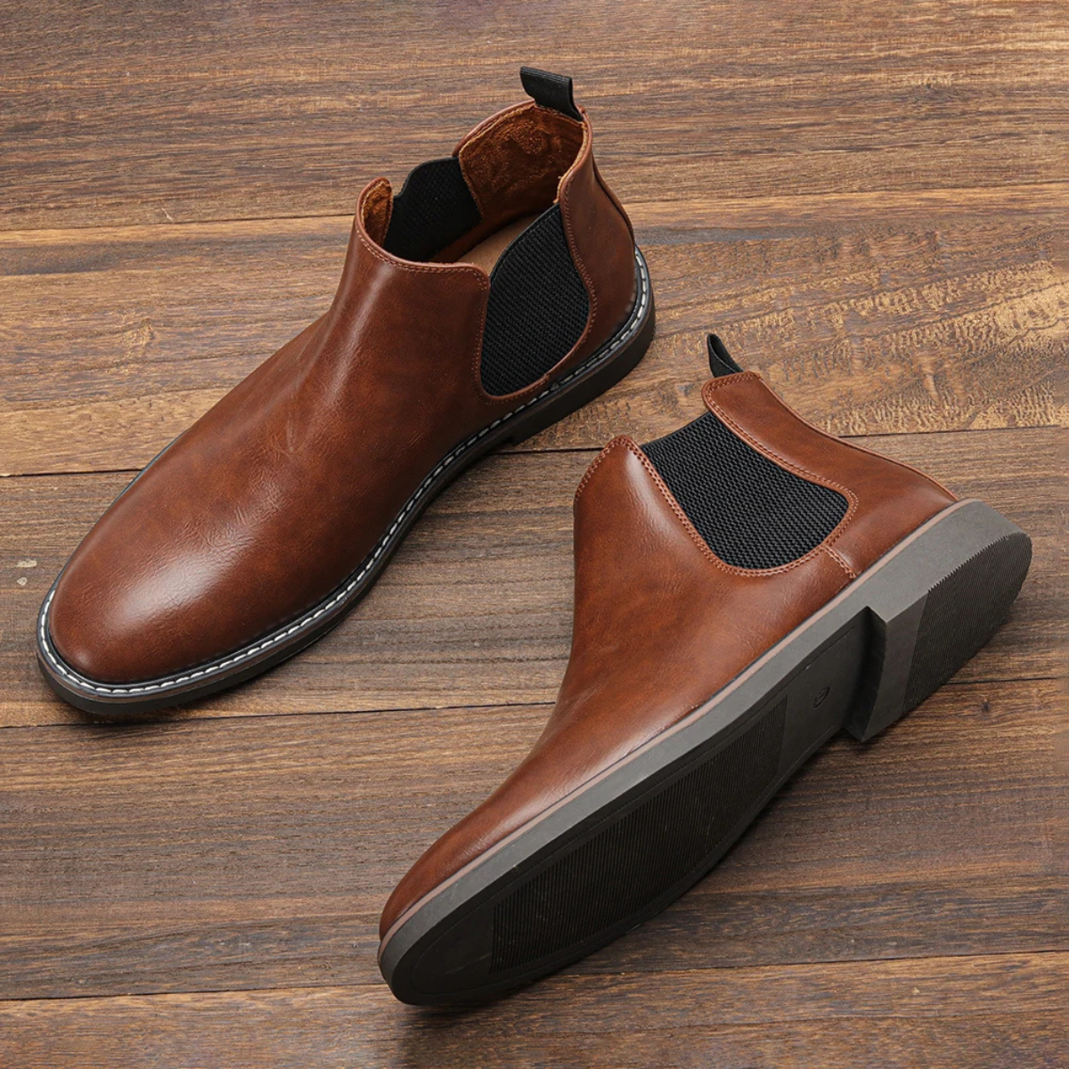 Men's Chelsea Boots Retro Slip On Ankle Leather Black