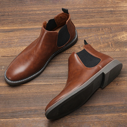 Men's Chelsea Boots Retro Slip On Ankle Leather Black