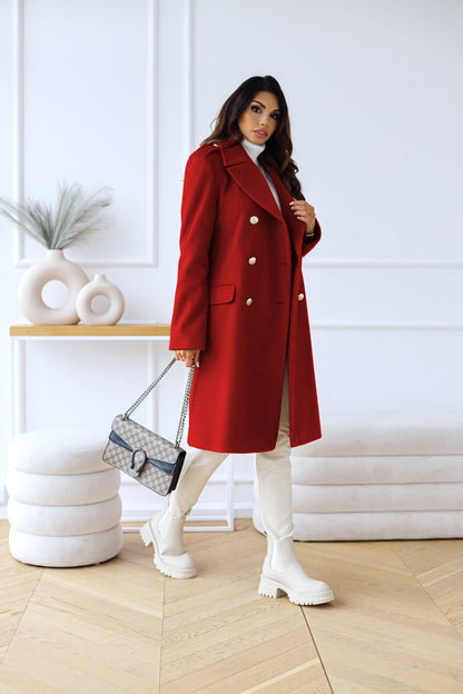 Women's Double-Breasted Long Coat Gold Buttons