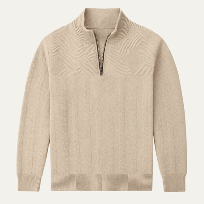 Men's Knitted Sweater Stand Up Collar Jacquard Beige - Vonnera