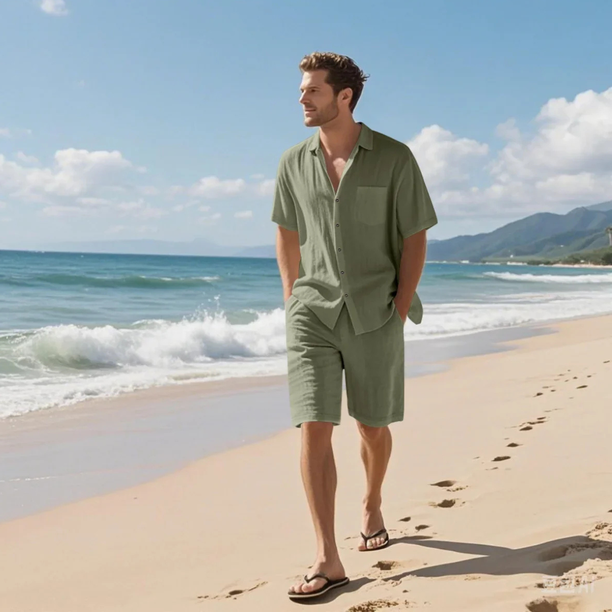 Men's Casual Short Sleeve Shirt And Shorts Set