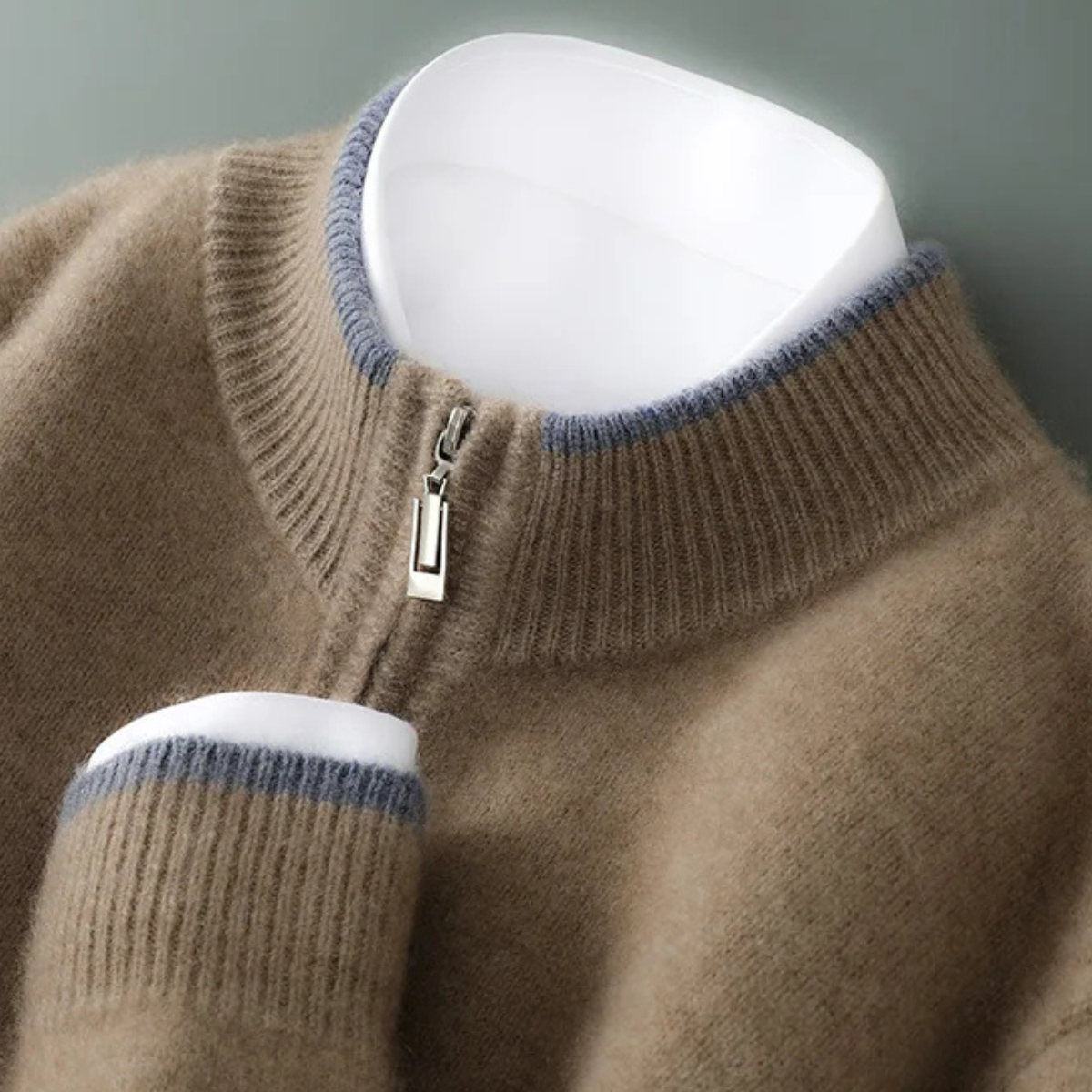 Men's Wool Cardigan Soft Warm Zip Up Knit Grey