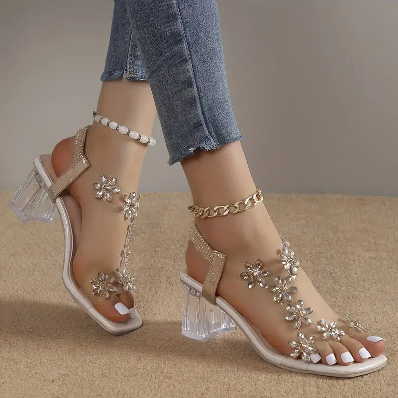 Women's Rhinestone Block Heel Sandals - Vonnera