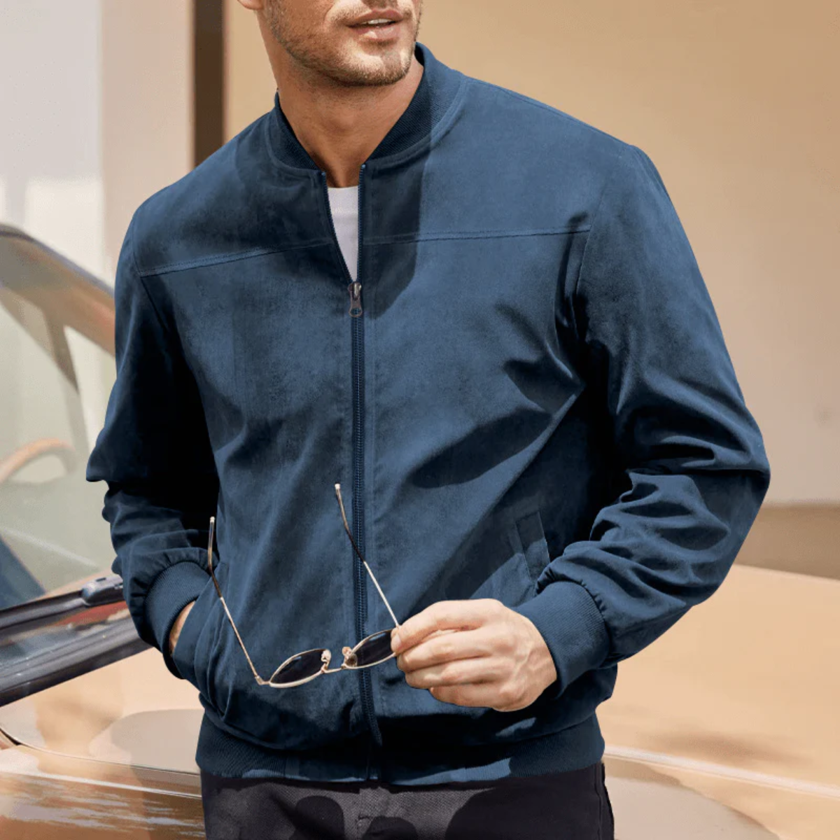 Men's Suede Bomber Jacket Vintage Style