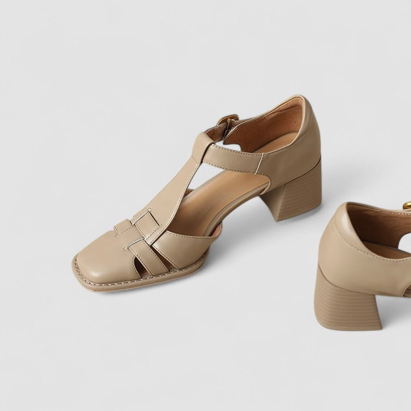 Women's T-Strap Heels Square Toe